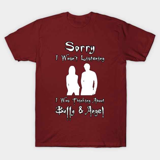 Thinking About Buffy & Angel T-Shirt by CharXena